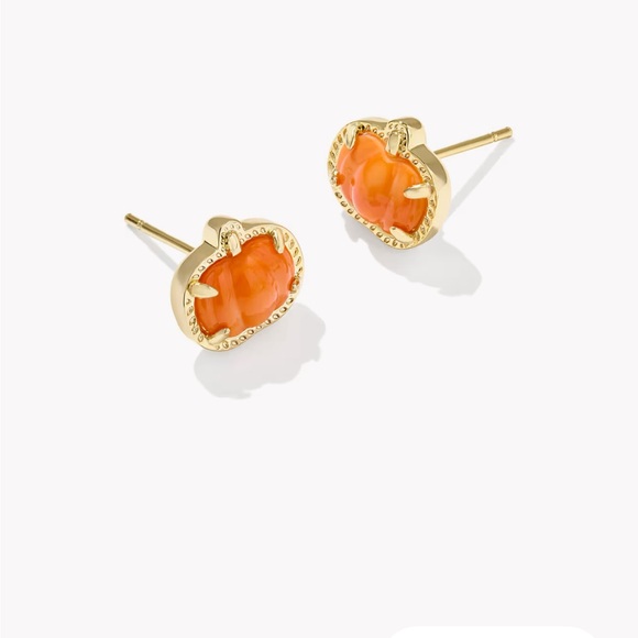 New Kendra Scott Pumpkin Gold Stud Earrings - Picture 4 of 4